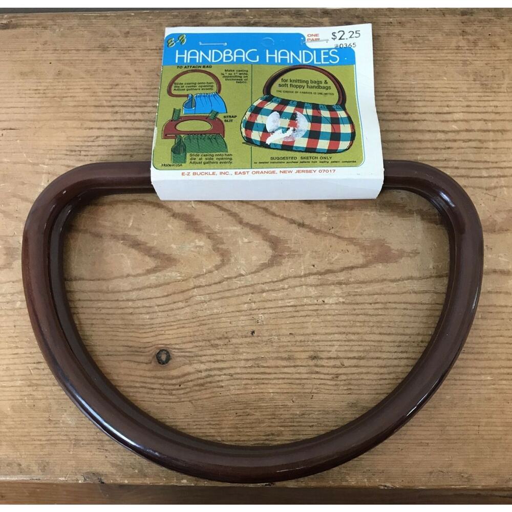 Vintage 70s Faux Wood EZ Buckler Handbag Purse Handles for Knitting Crocheting